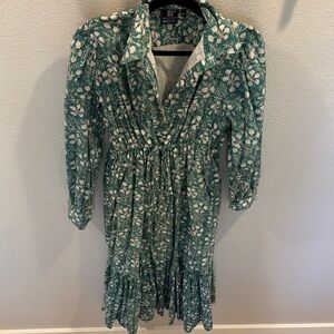 Madison Matthew’s Teal Green Floral Button-Front Cotton Midi Dress